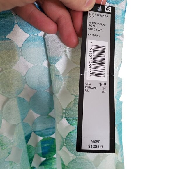 Tahari‎ Royal Aqua Sleeveless Mosaic Shift Dress Womens Petites 10P Textured NWT - Picture 4 of 10